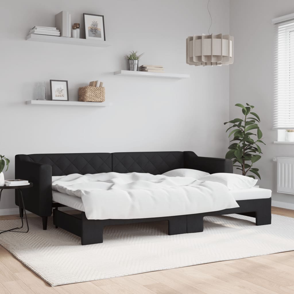 Daybed med udtræk 80×200 cm - stof, sort