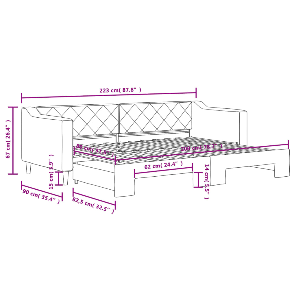 daybed med udtræk 80x200 cm stof gråbrun