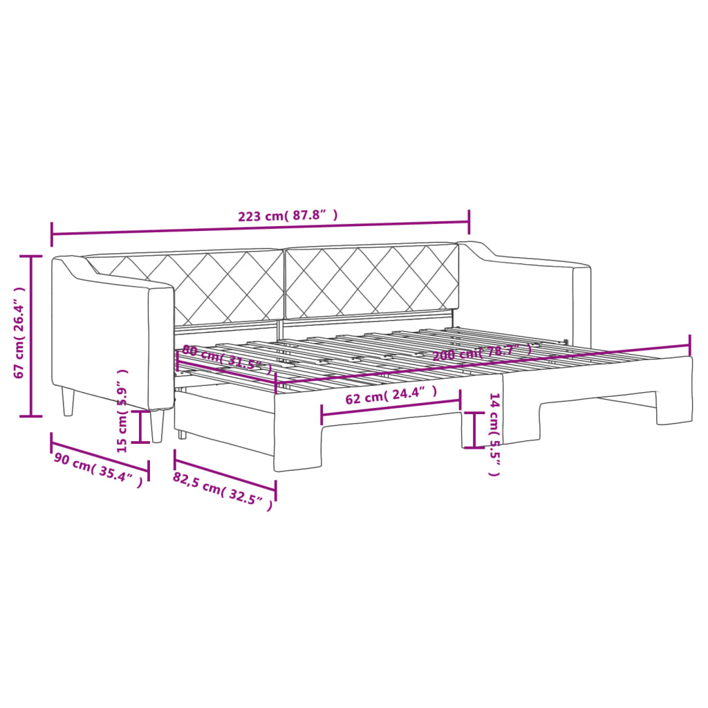daybed med udtræk 80x200 cm stof cremefarvet