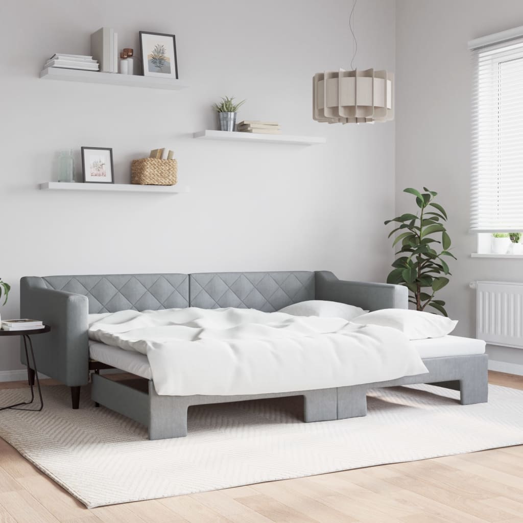 daybed med udtræk 90x200 cm stof lysegrå