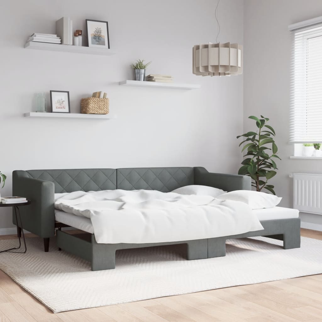 Daybed Stof Mørkegrå - med udtræk / 90 x 200 cm