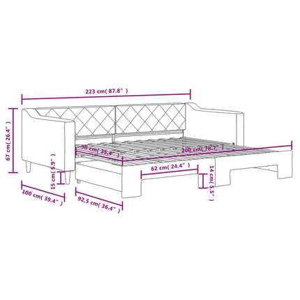 daybed med udtræk 90x200 cm stof sort