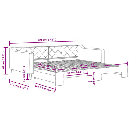 daybed med udtræk 100x200 cm stof sort