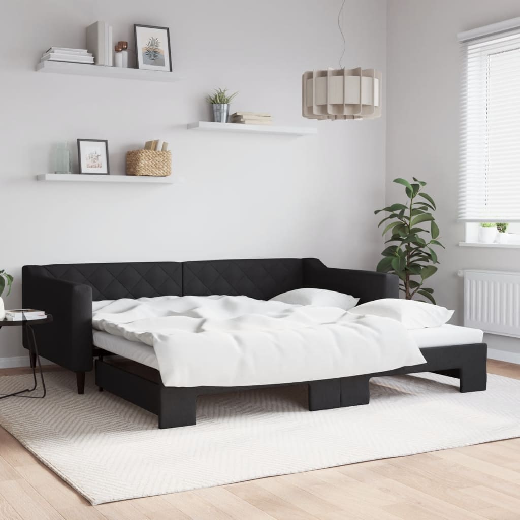 daybed med udtræk 100x200 cm stof sort