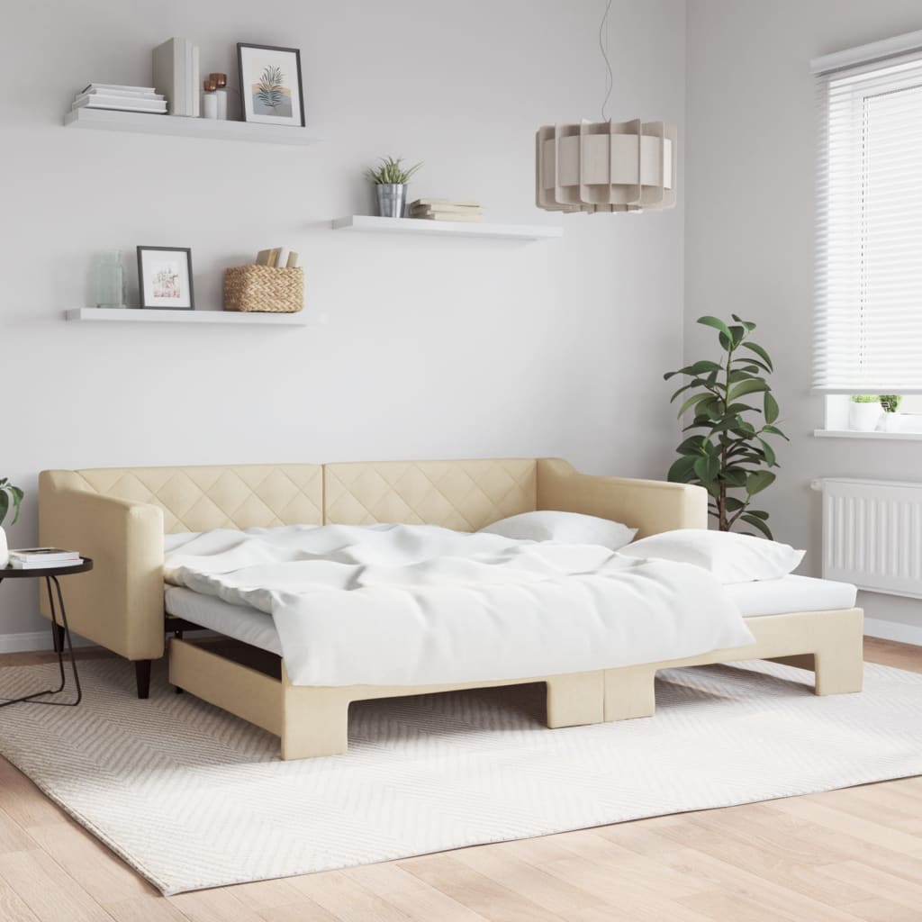 daybed med udtræk 100x200 cm stof cremefarvet