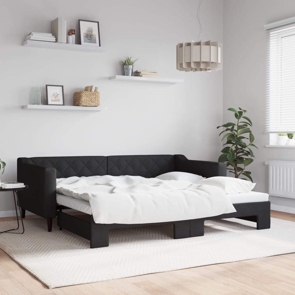 daybed med udtræk 90x190 cm stof sort