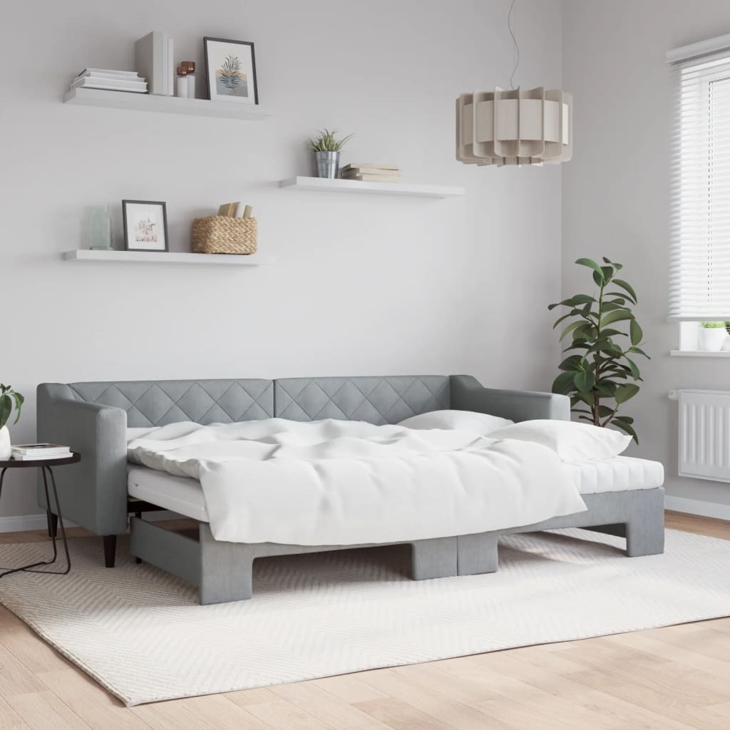 daybed med udtræk og madras 80x200 cm stof lysegrå