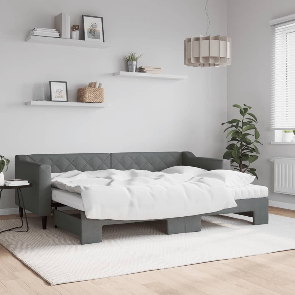 daybed med udtræk og madras 80x200 cm stof mørkegrå