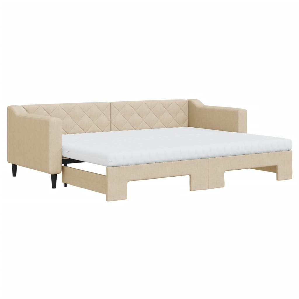 daybed med udtræk og madras 80x200 cm stof cremefarvet