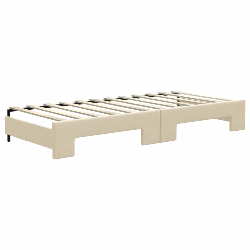 daybed med udtræk og madras 80x200 cm stof cremefarvet