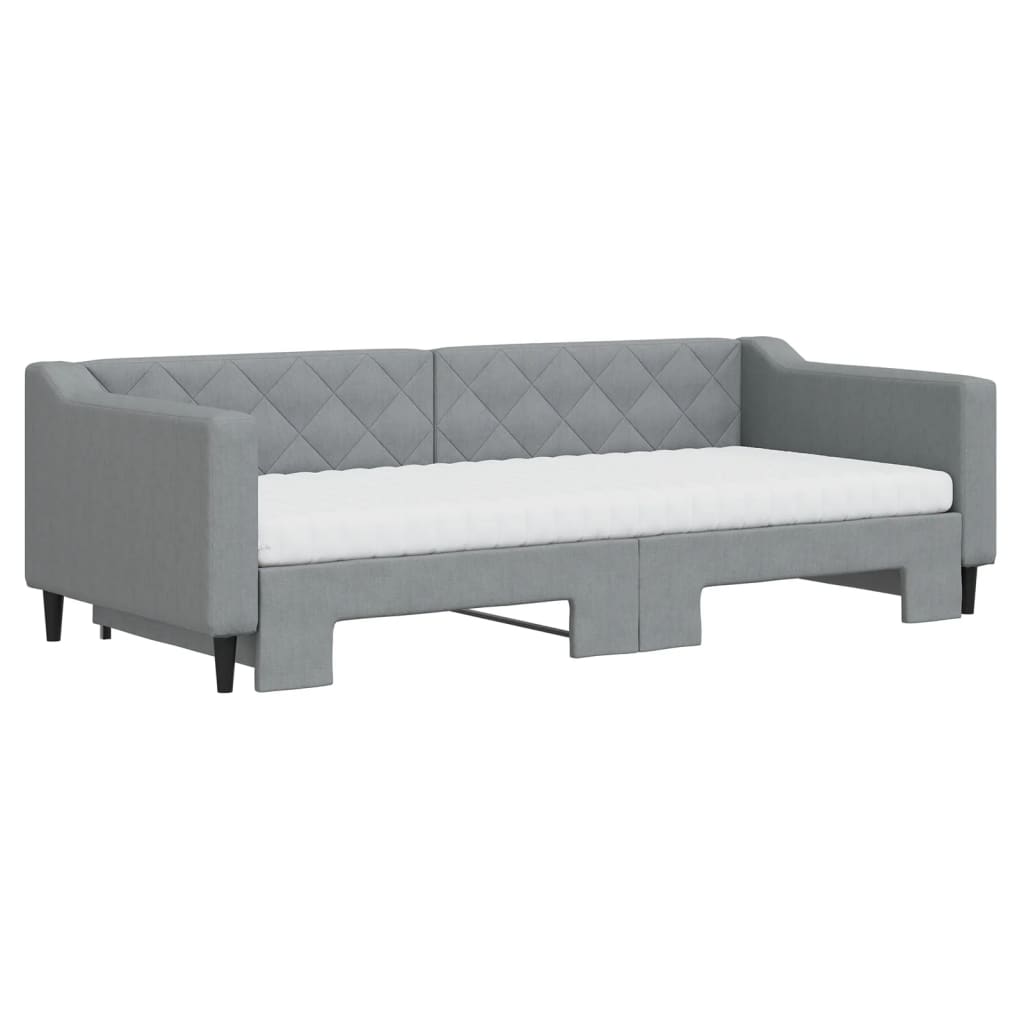 daybed med udtræk og madras 90x200 cm stof lysegrå