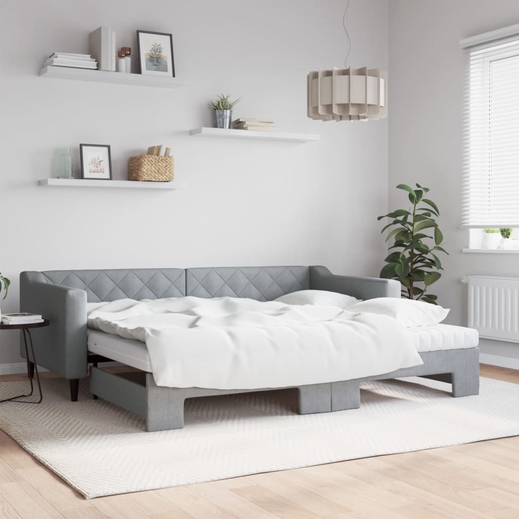 daybed med udtræk og madras 90x200 cm stof lysegrå