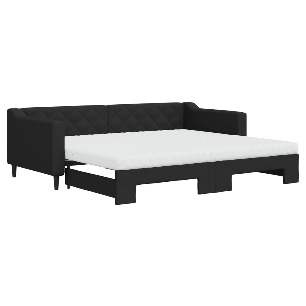 daybed med udtræk og madras 90x200 cm stof sort
