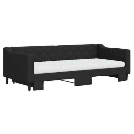 daybed med udtræk og madras 90x200 cm stof sort