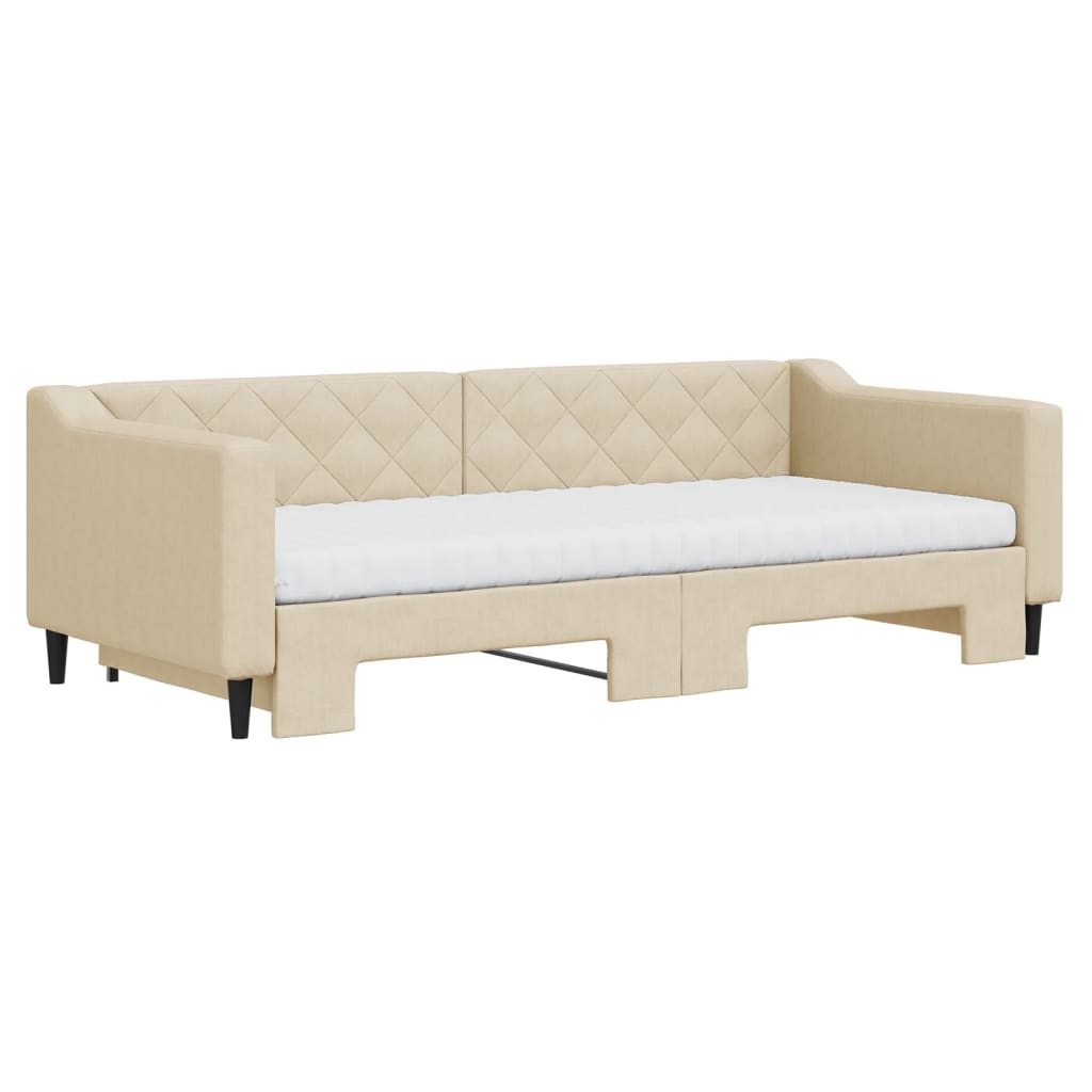 daybed med udtræk og madras 90x200 cm stof cremefarvet
