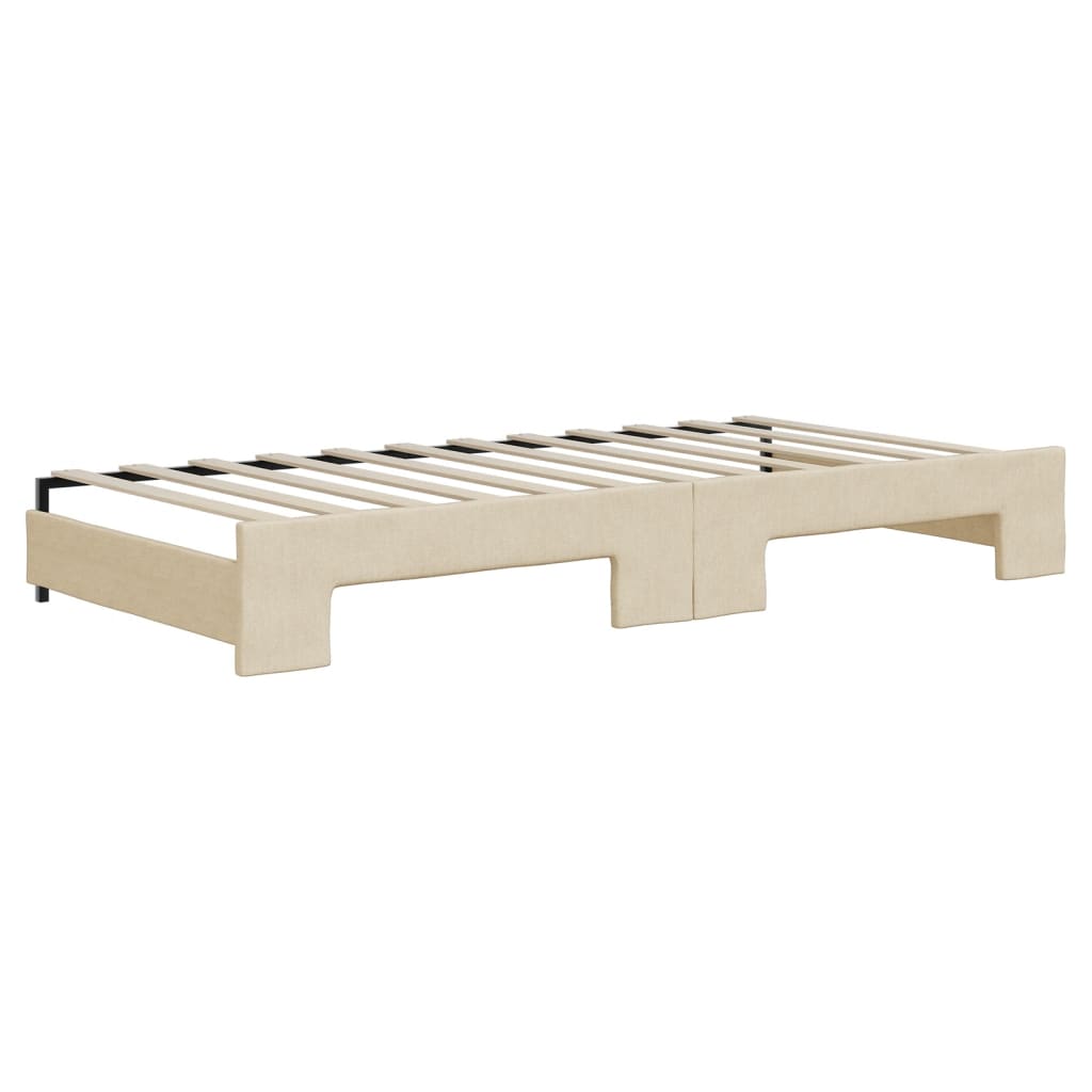 daybed med udtræk og madras 90x200 cm stof cremefarvet