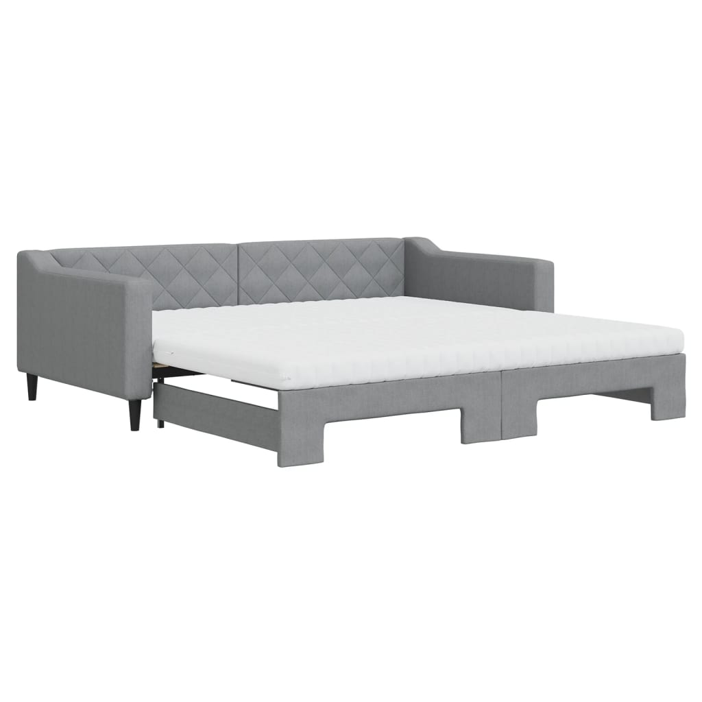 daybed med udtræk og madras 100x200 cm stof lysegrå