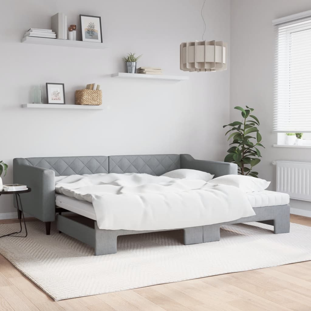 daybed med udtræk og madras 100x200 cm stof lysegrå