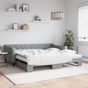 daybed med udtræk og madras 100x200 cm stof lysegrå