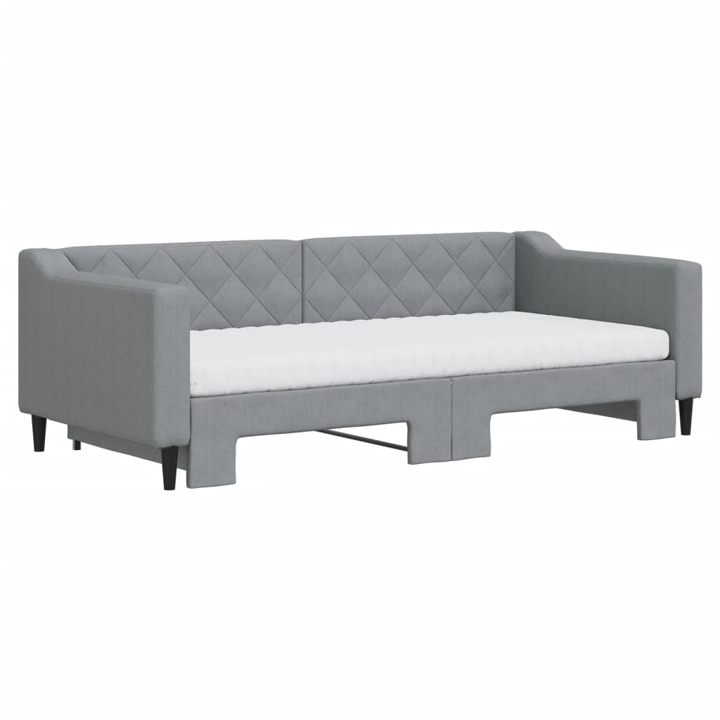 daybed med udtræk og madras 90x190 cm stof lysegrå
