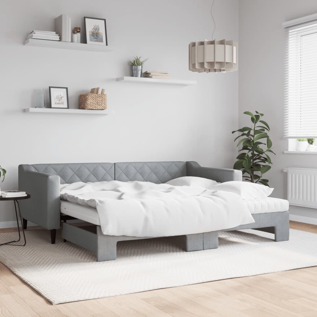 daybed med udtræk og madras 90x190 cm stof lysegrå