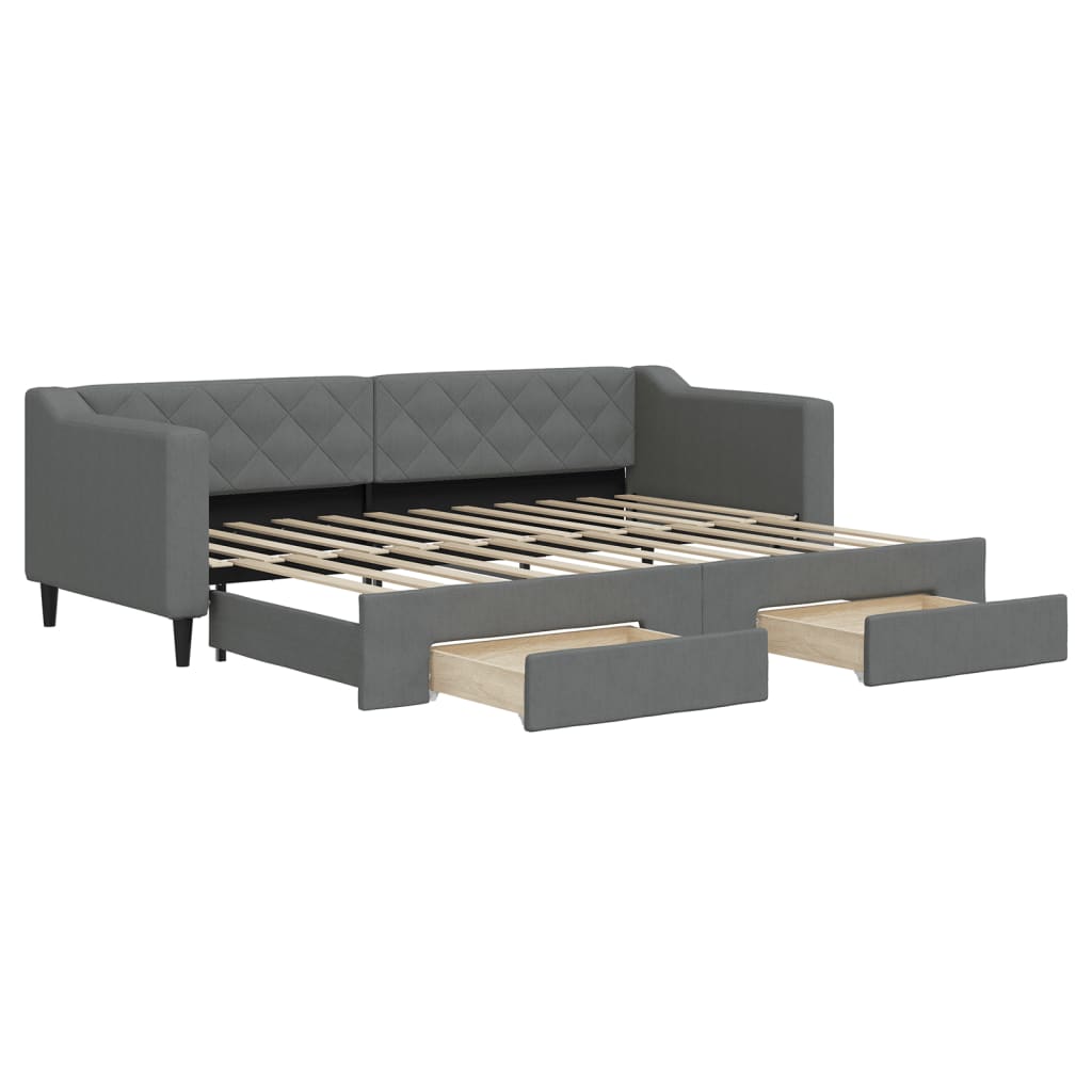 daybed med udtræk og skuffer 80x200 cm stof mørkegrå