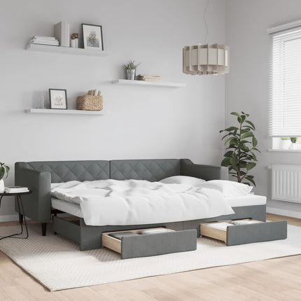 daybed med udtræk og skuffer 80x200 cm stof mørkegrå