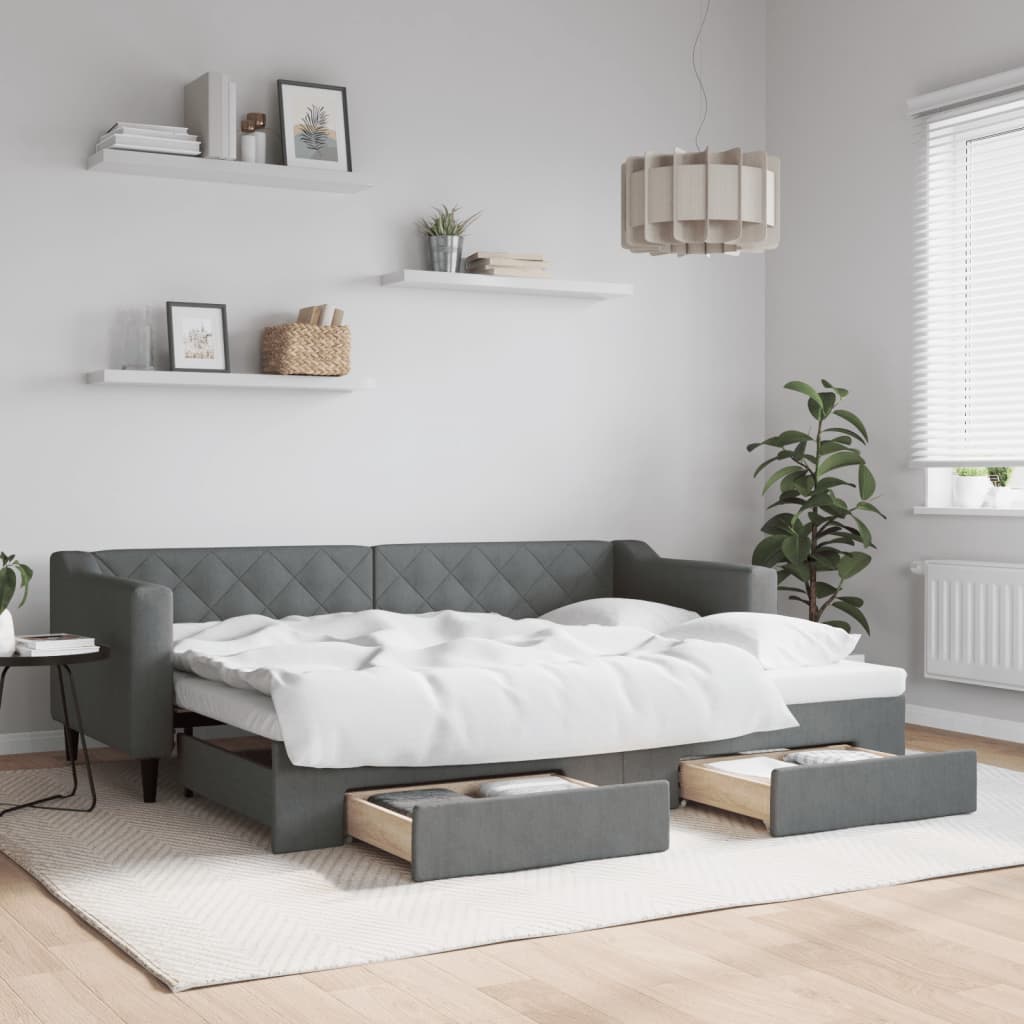 daybed med udtræk og skuffer 80x200 cm stof mørkegrå