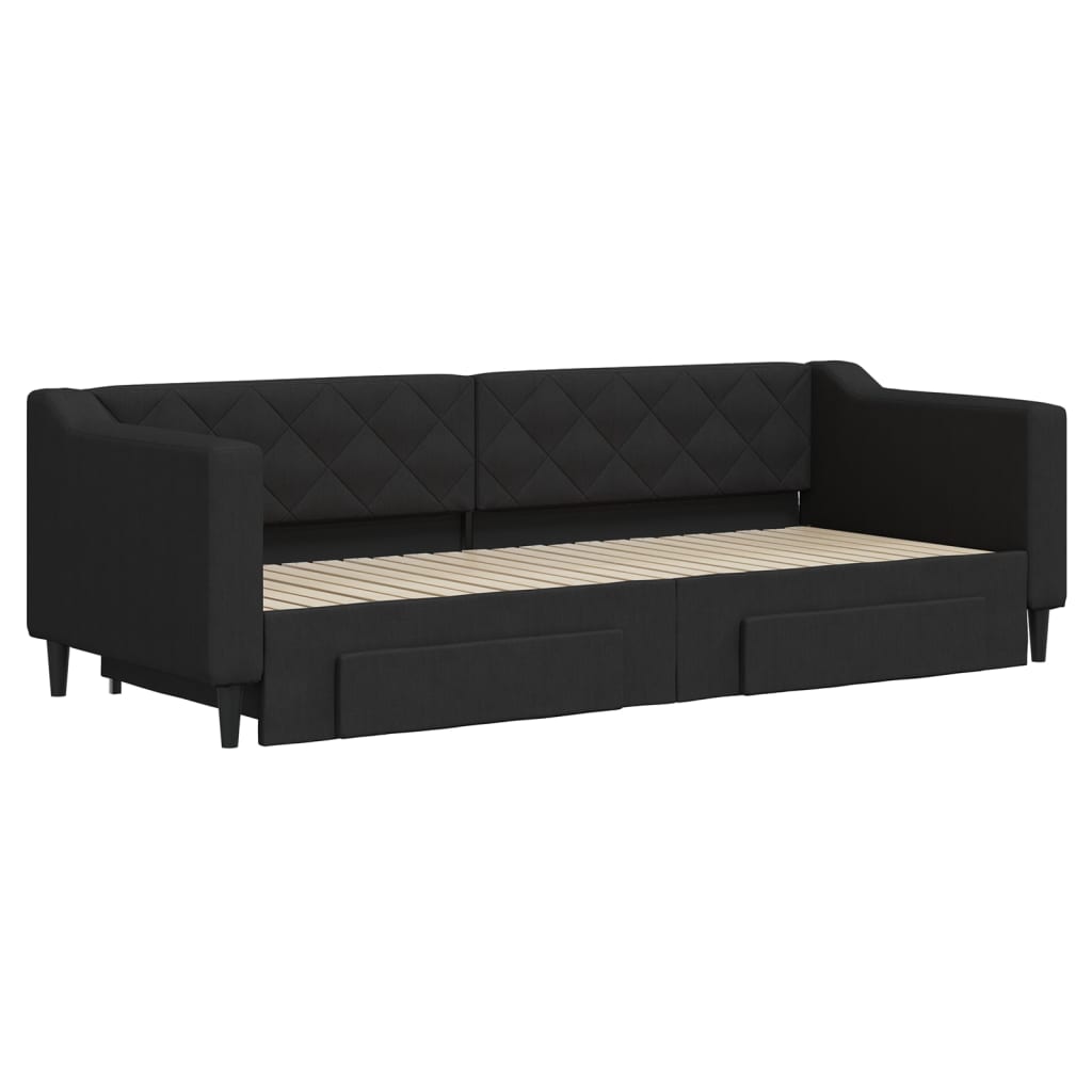 daybed med udtræk og skuffer 80x200 cm stof sort