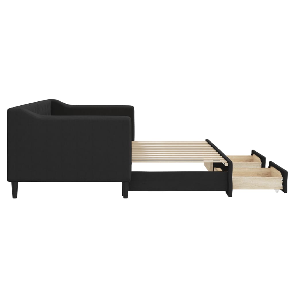 daybed med udtræk og skuffer 80x200 cm stof sort