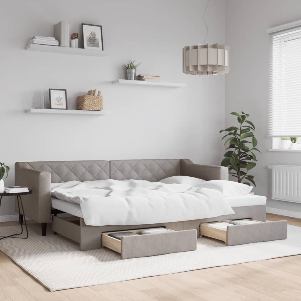 daybed med udtræk og skuffer 80x200 cm stof gråbrun billede