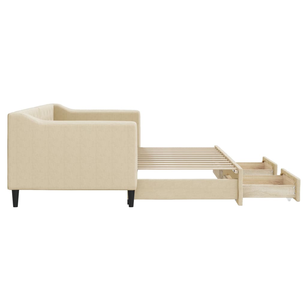 daybed med udtræk og skuffer 80x200 cm stof cremefarvet