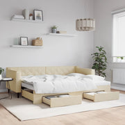 daybed med udtræk og skuffer 80x200 cm stof cremefarvet