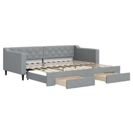 daybed med udtræk og skuffer 90x200 cm stof lysegrå