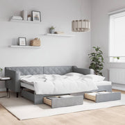 daybed med udtræk og skuffer 90x200 cm stof lysegrå