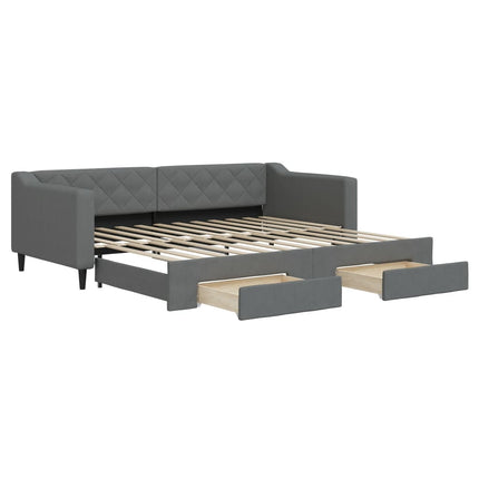 daybed med udtræk og skuffer 90x200 cm stof mørkegrå