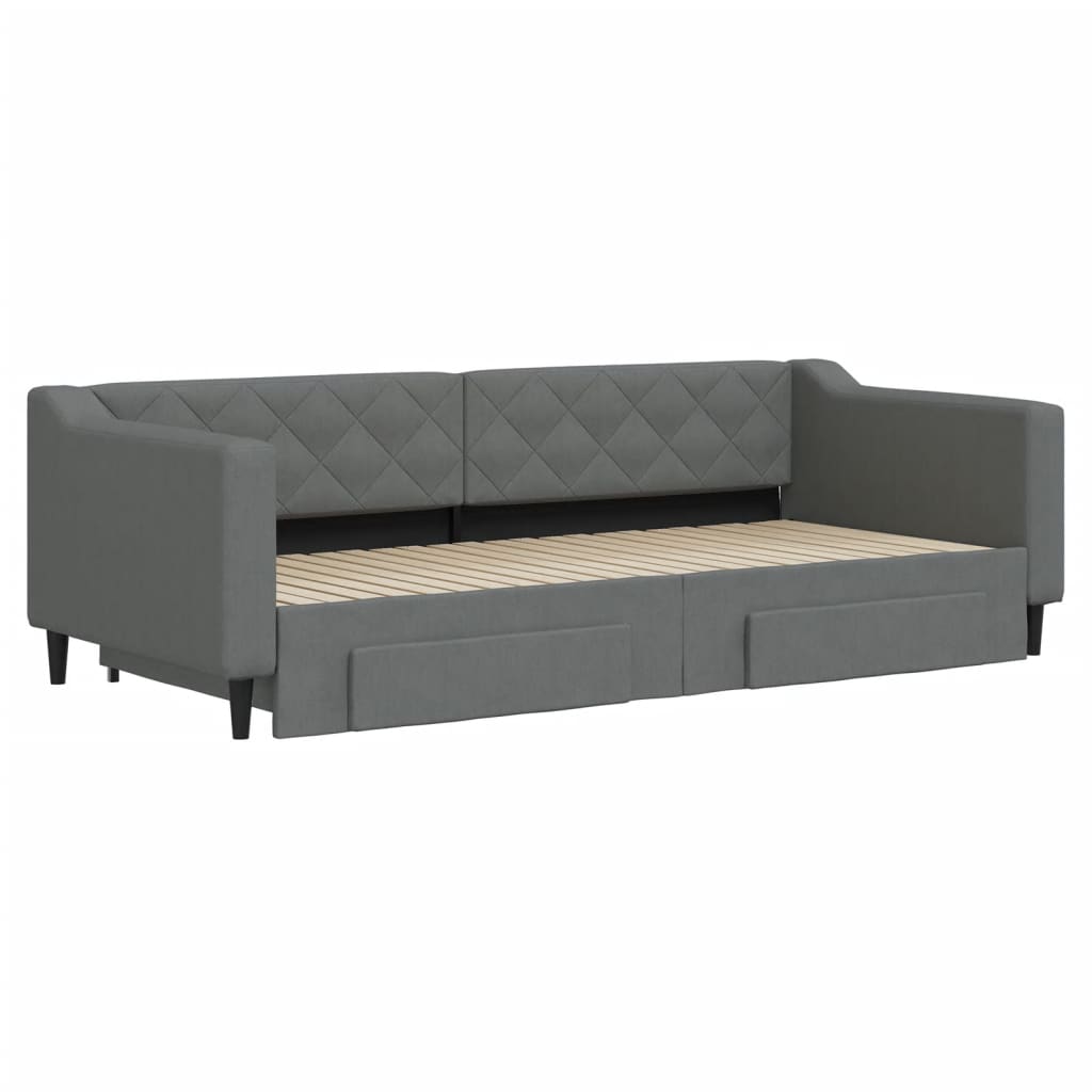 daybed med udtræk og skuffer 90x200 cm stof mørkegrå
