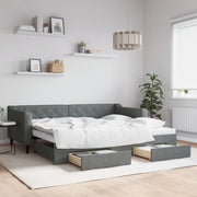 daybed med udtræk og skuffer 90x200 cm stof mørkegrå