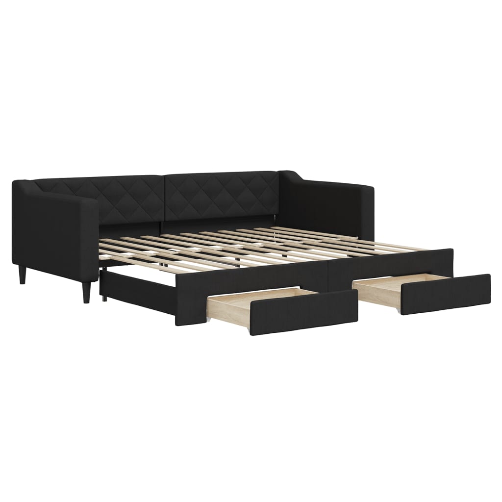 daybed med udtræk og skuffer 80x200 cm stof sort