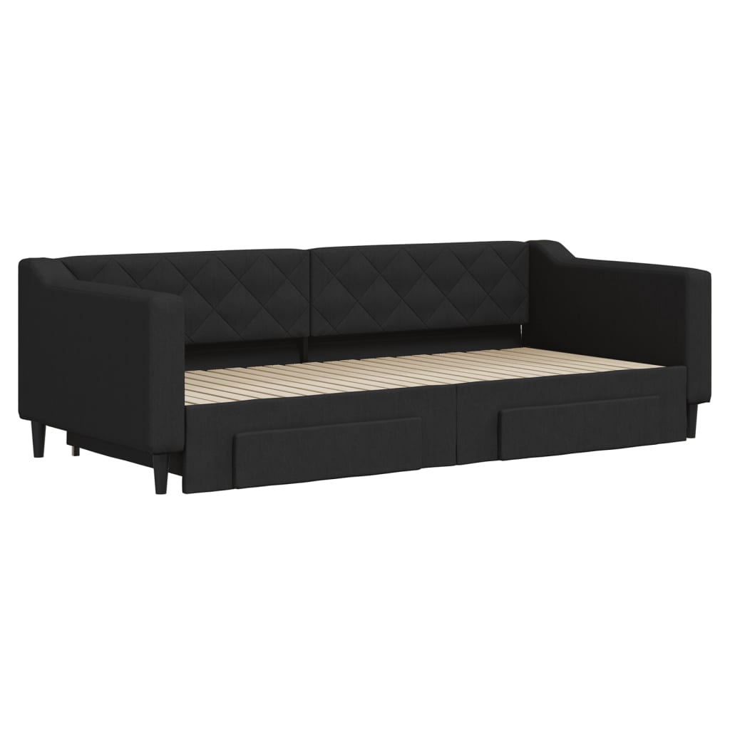 daybed med udtræk og skuffer 80x200 cm stof sort