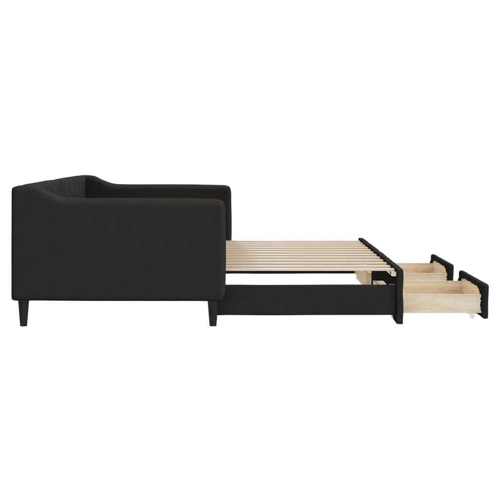 daybed med udtræk og skuffer 80x200 cm stof sort