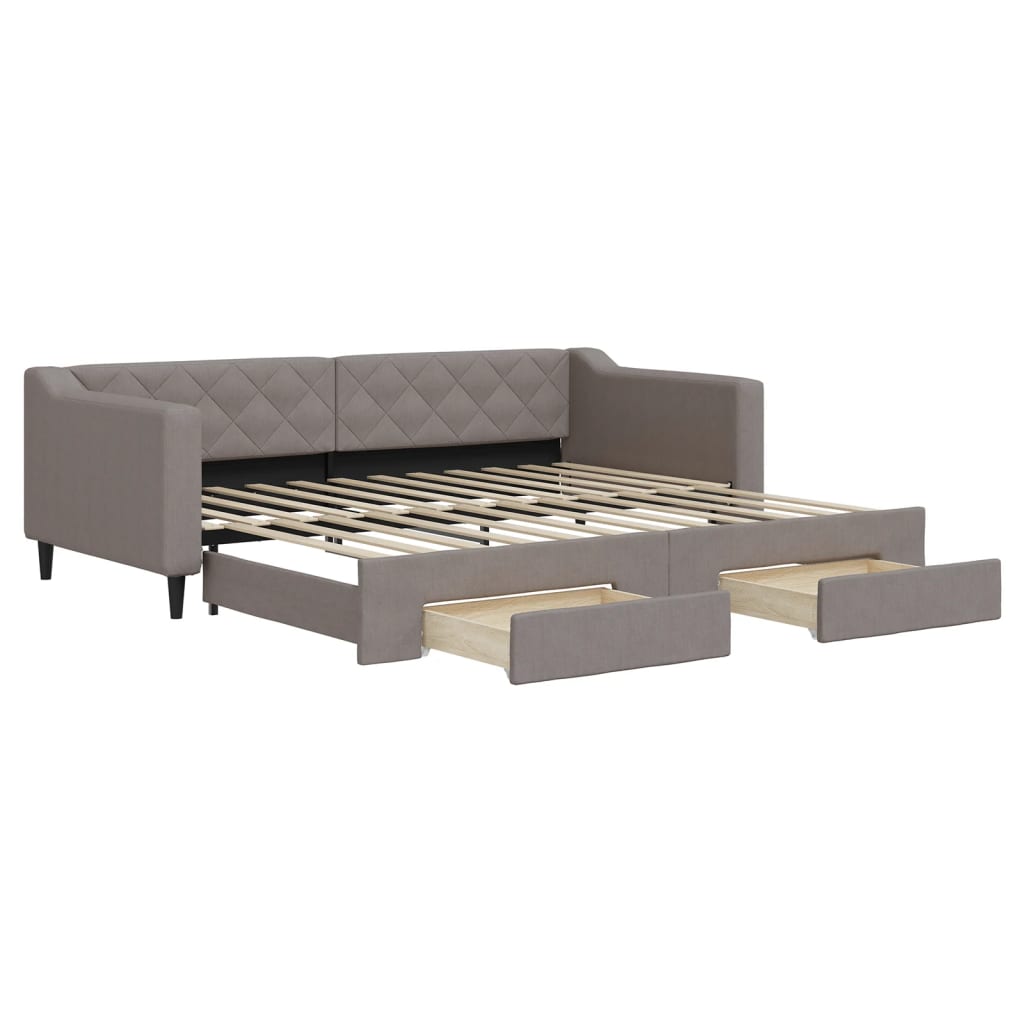daybed med udtræk og skuffer 90x200 cm stof gråbrun
