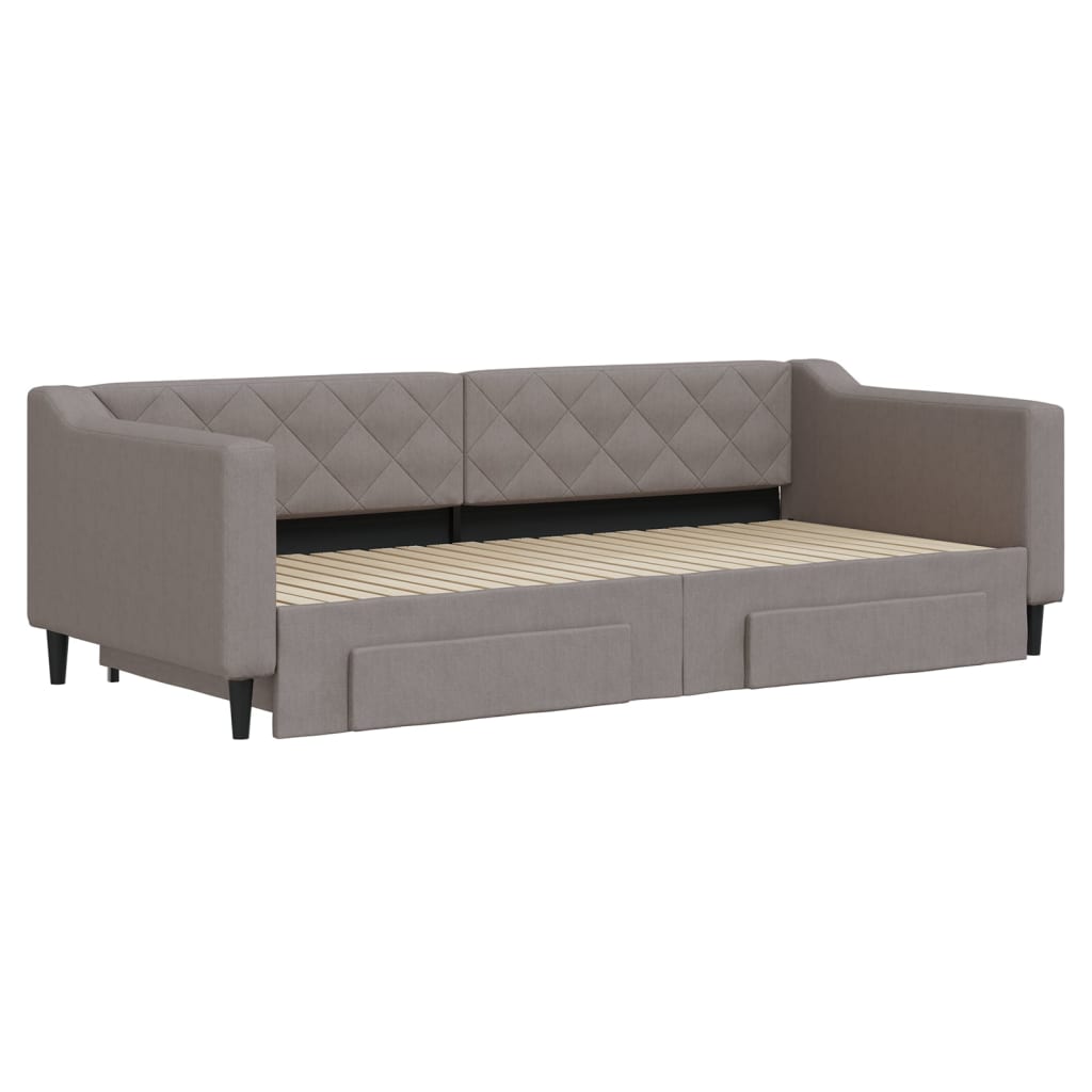 daybed med udtræk og skuffer 90x200 cm stof gråbrun
