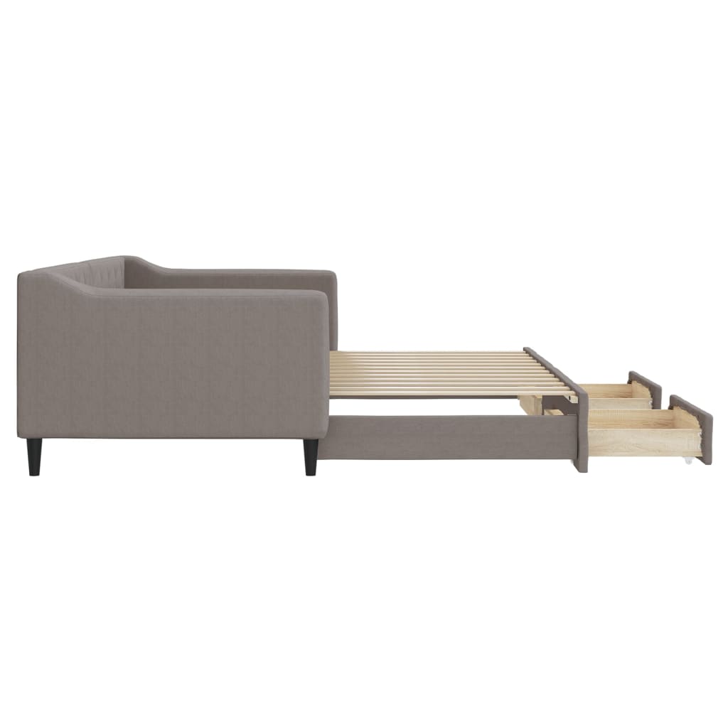 daybed med udtræk og skuffer 90x200 cm stof gråbrun