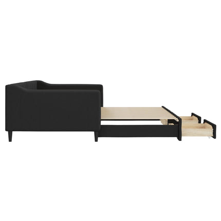 daybed med udtræk og skuffer 100x200 cm stof sort