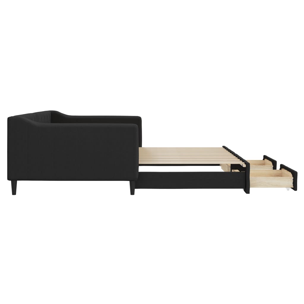 daybed med udtræk og skuffer 100x200 cm stof sort