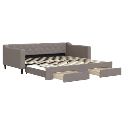 daybed med udtræk og skuffer 100x200 cm stof gråbrun