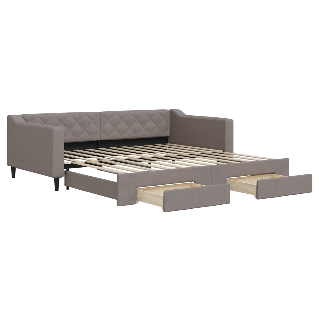 daybed med udtræk og skuffer 100x200 cm stof gråbrun