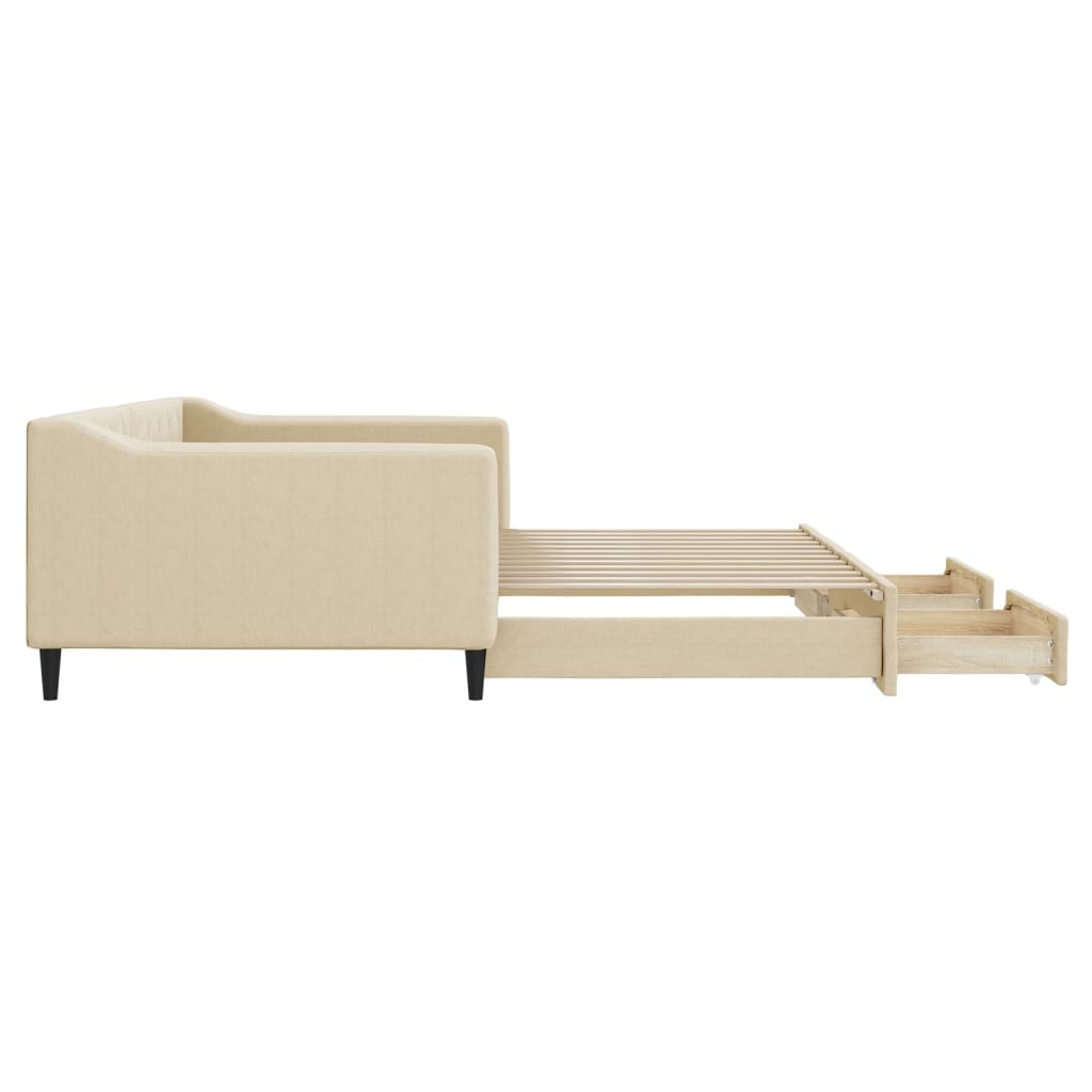 daybed med udtræk og skuffer 100x200 cm stof cremefarvet