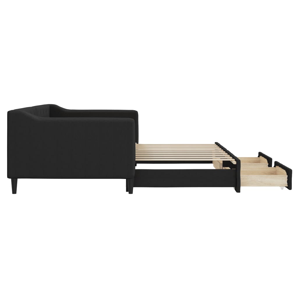 daybed med udtræk og skuffer 90x190 cm stof sort